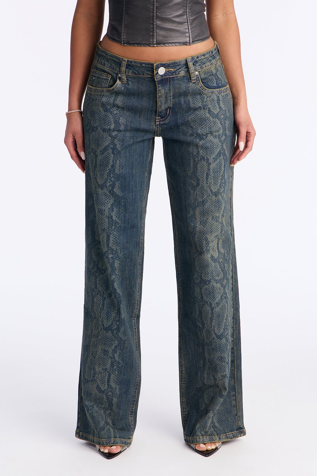 Texas Tinted Snake Wide Leg Jeans - Dark Wash