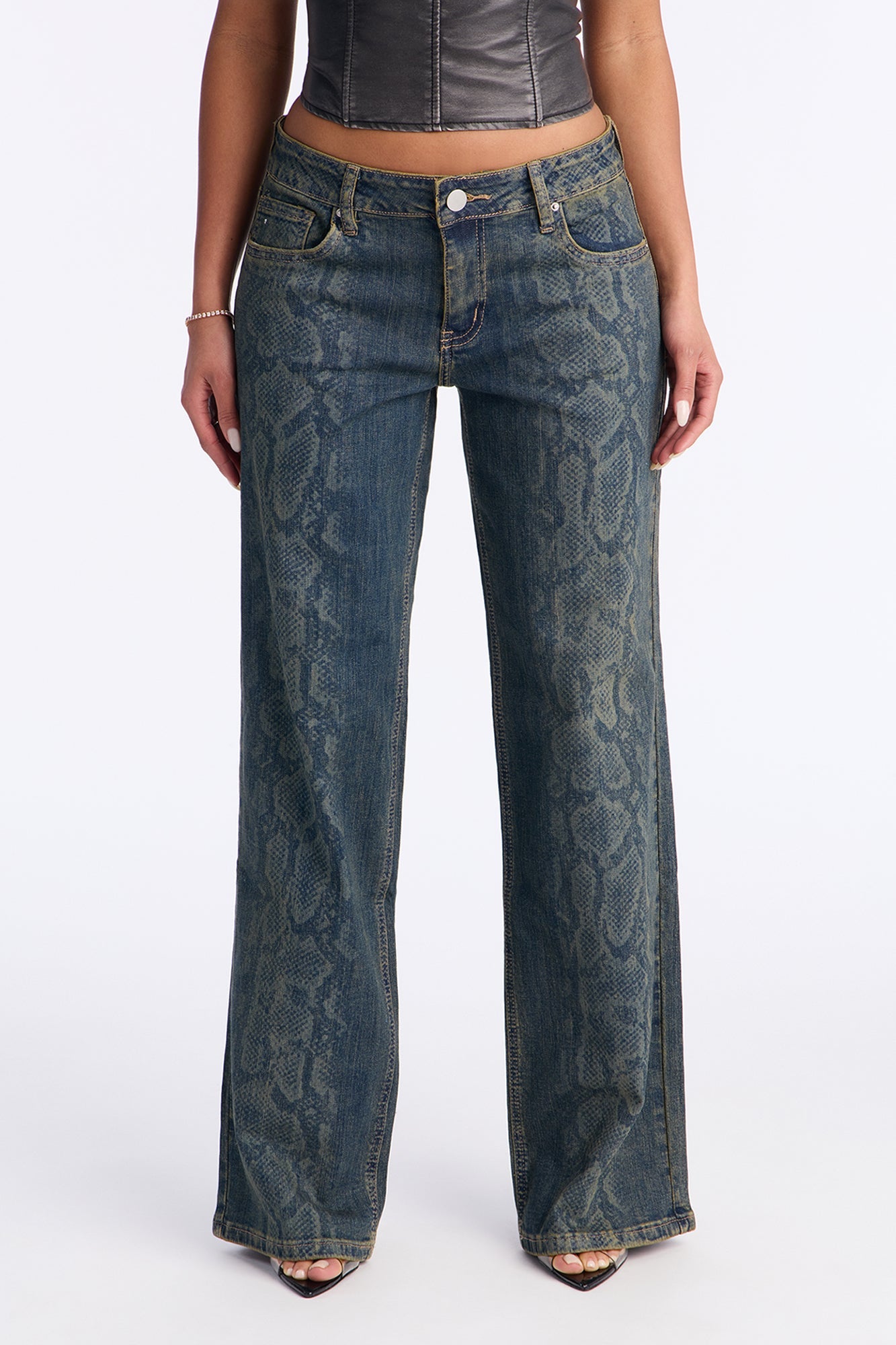 Texas Tinted Snake Wide Leg Jeans - Dark Wash