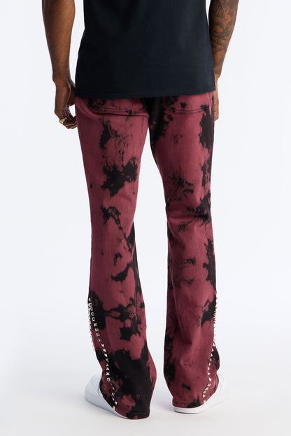 Stacked Skinny Flare Dare Ya Tie Dyed Jean - Burgundy