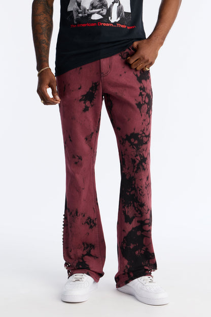 Stacked Skinny Flare Dare Ya Tie Dyed Jean - Burgundy