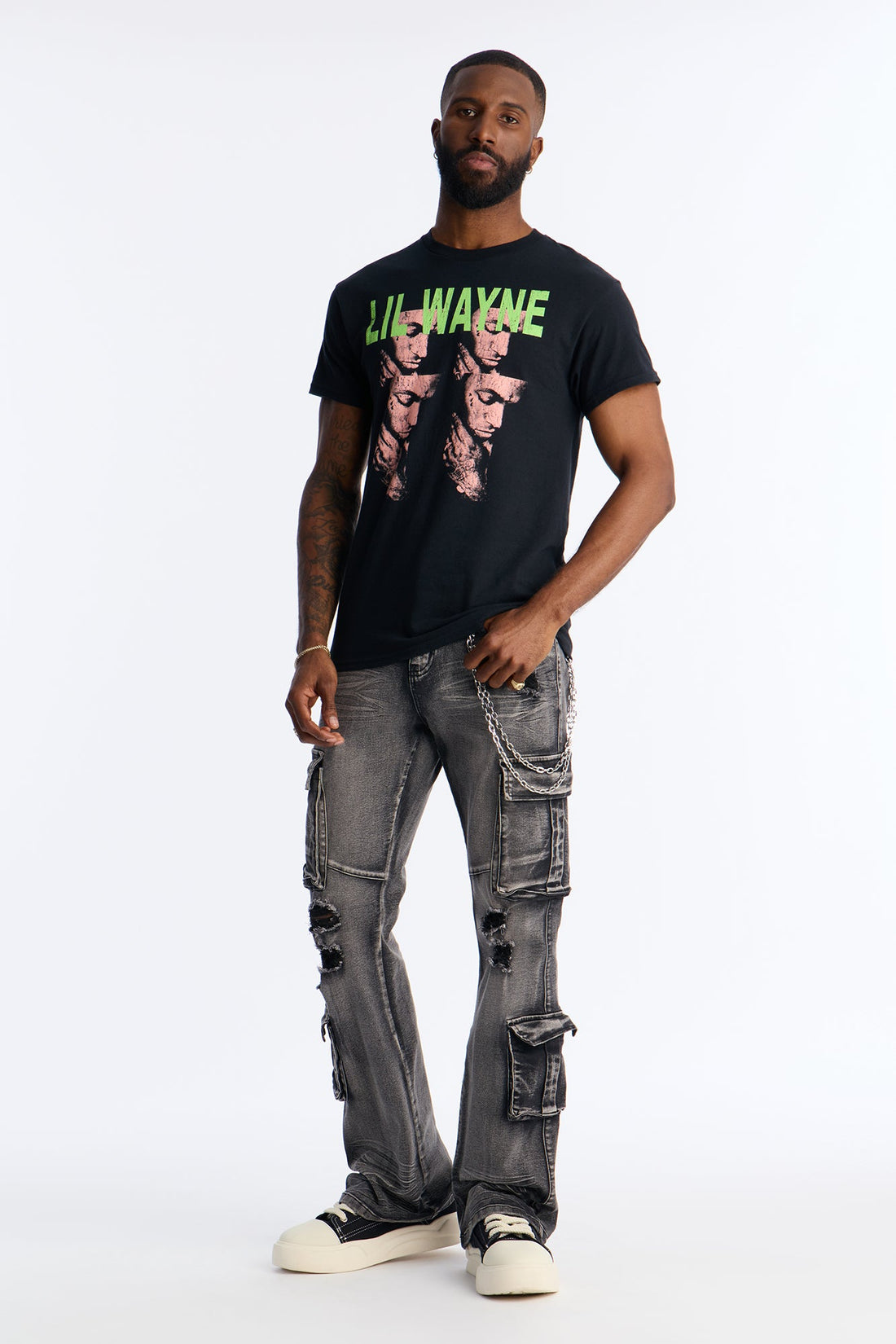 Stacked Skinny Flare Combat Cargo Jean - Black Wash
