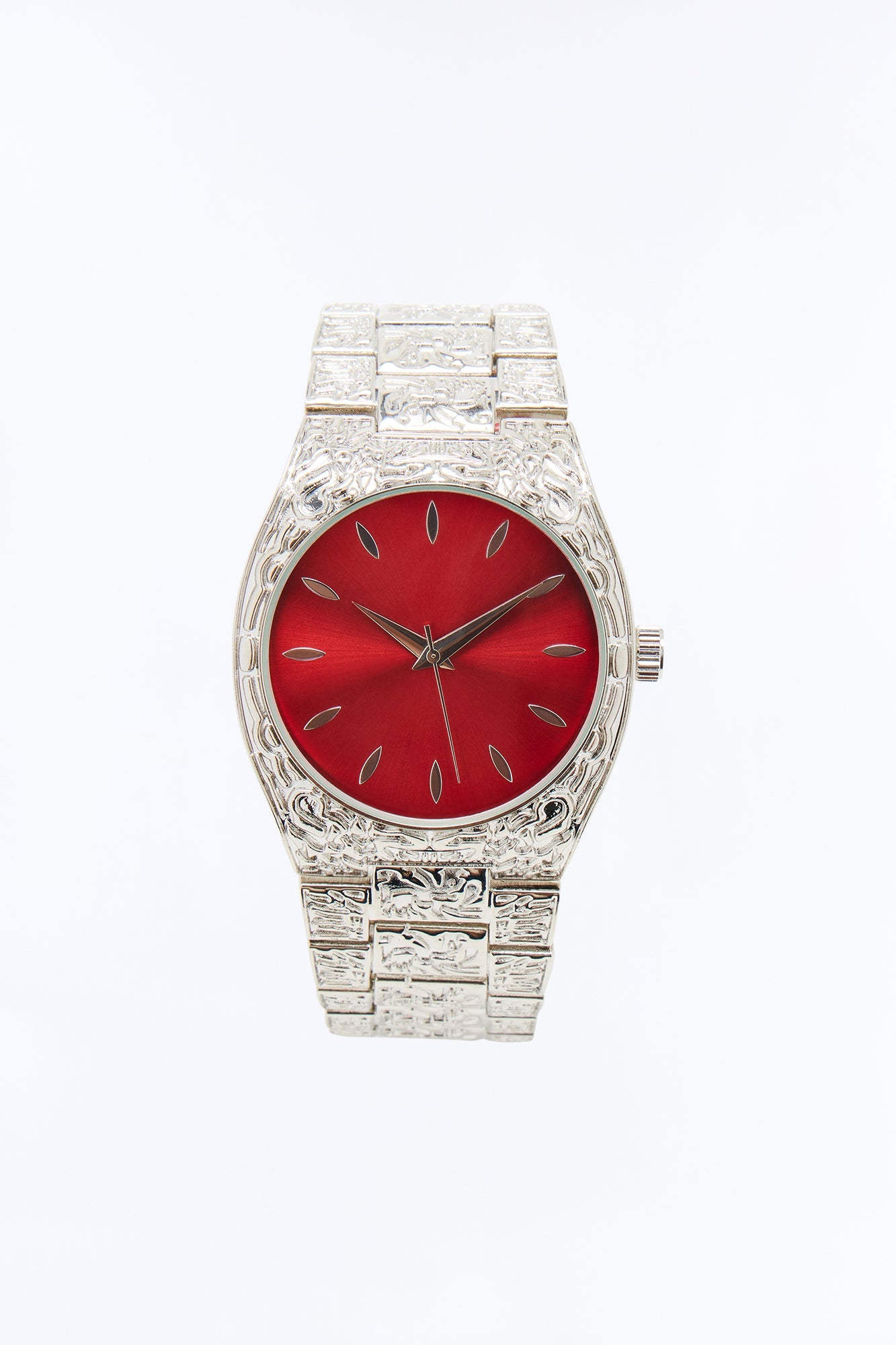 Hourglass Textured Analogue Watch - Silver/Red