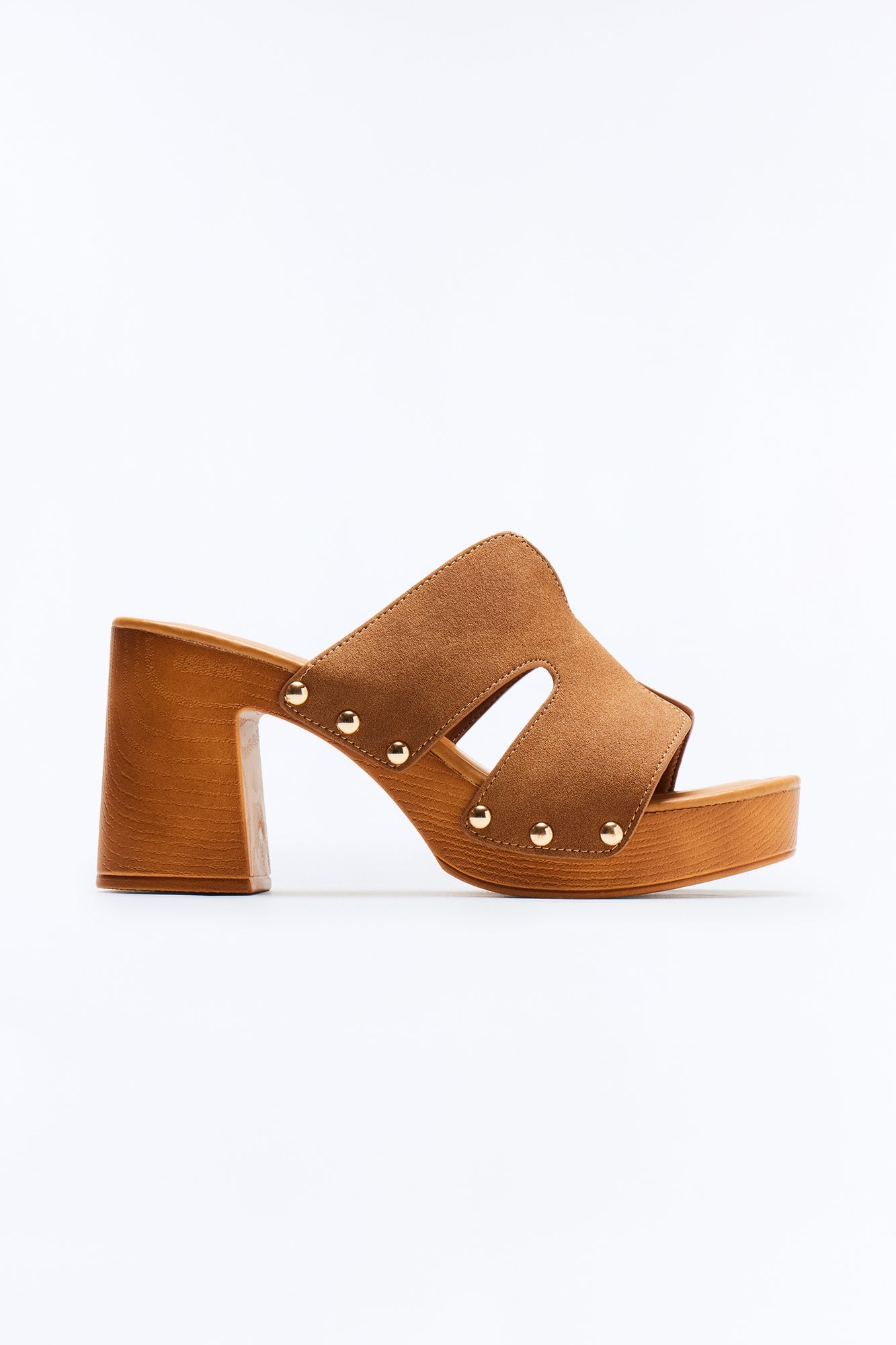 Hadleigh Studded Wood Heels - Brown