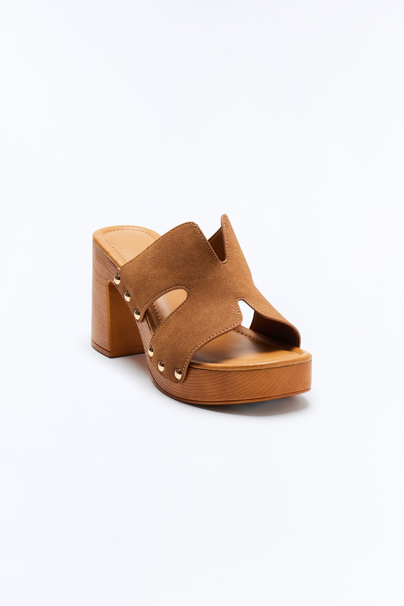 Hadleigh Studded Wood Heels - Brown