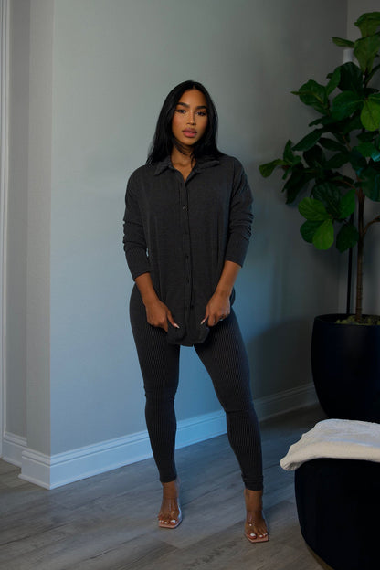 Maddie Ribbed Legging Set - Charcoal