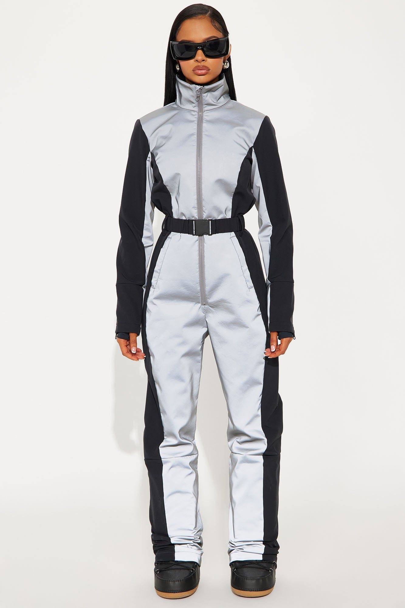 Winter Sports Reflective Ski Jumpsuit - Black