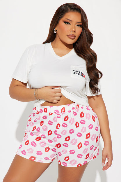 Kiss Me Better PJ Boxer Short Set - White/combo