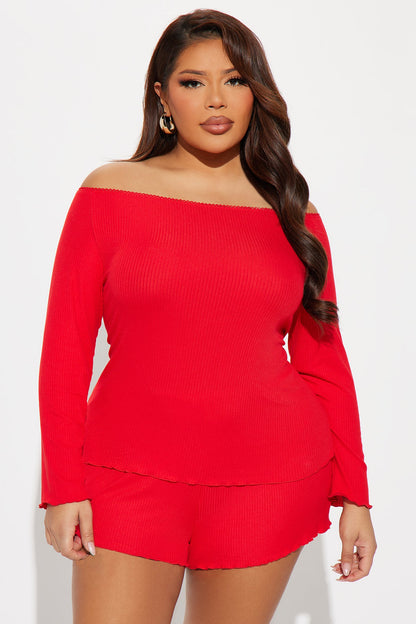 Bedtime Story Ribbed PJ Short Set - Red