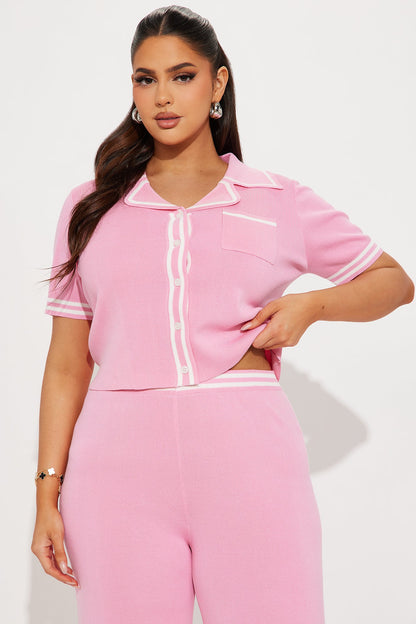 Preppy Babe Sweater Pant Set - Pink