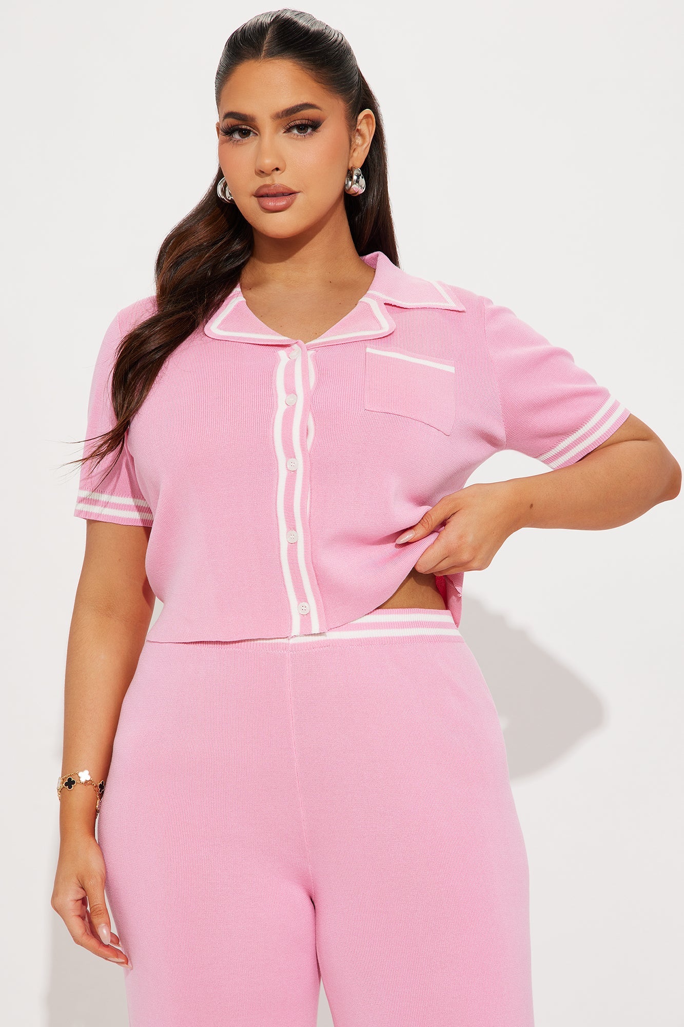 Preppy Babe Sweater Pant Set - Pink