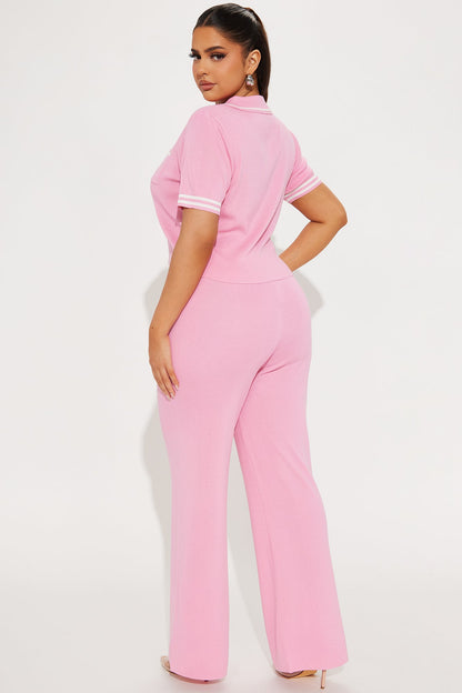 Preppy Babe Sweater Pant Set - Pink