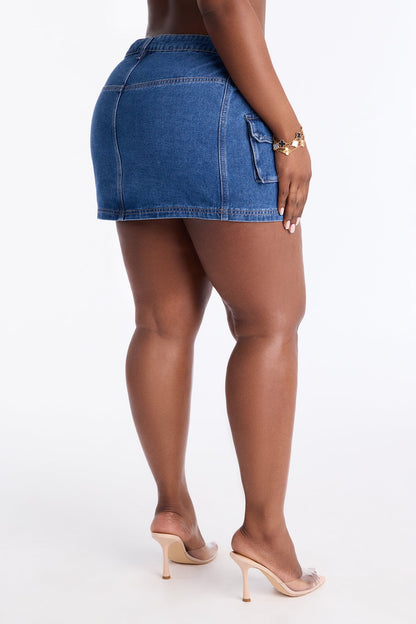 City Streets Cargo Denim Mini Skirt - Dark Wash