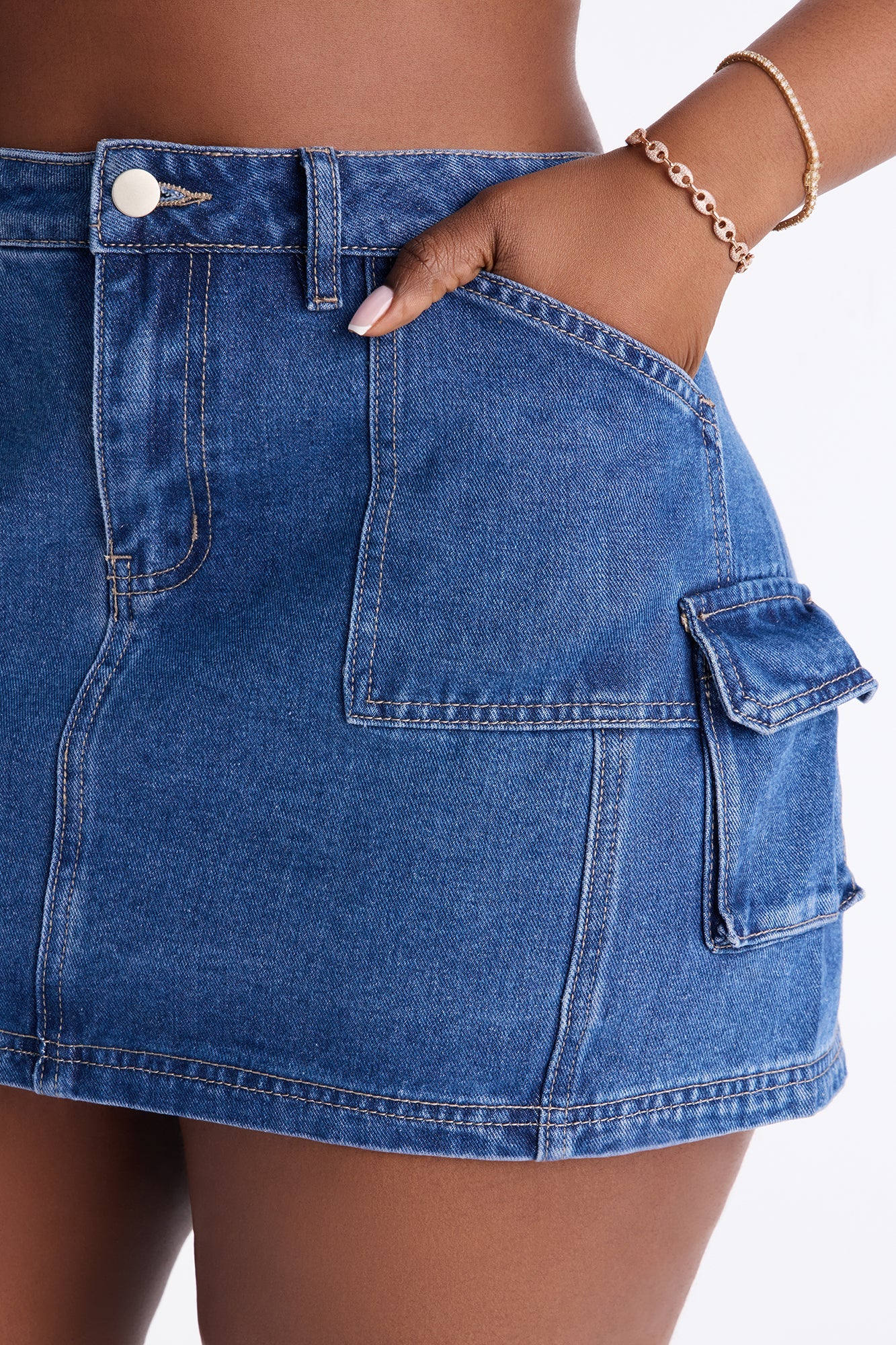 City Streets Cargo Denim Mini Skirt - Dark Wash