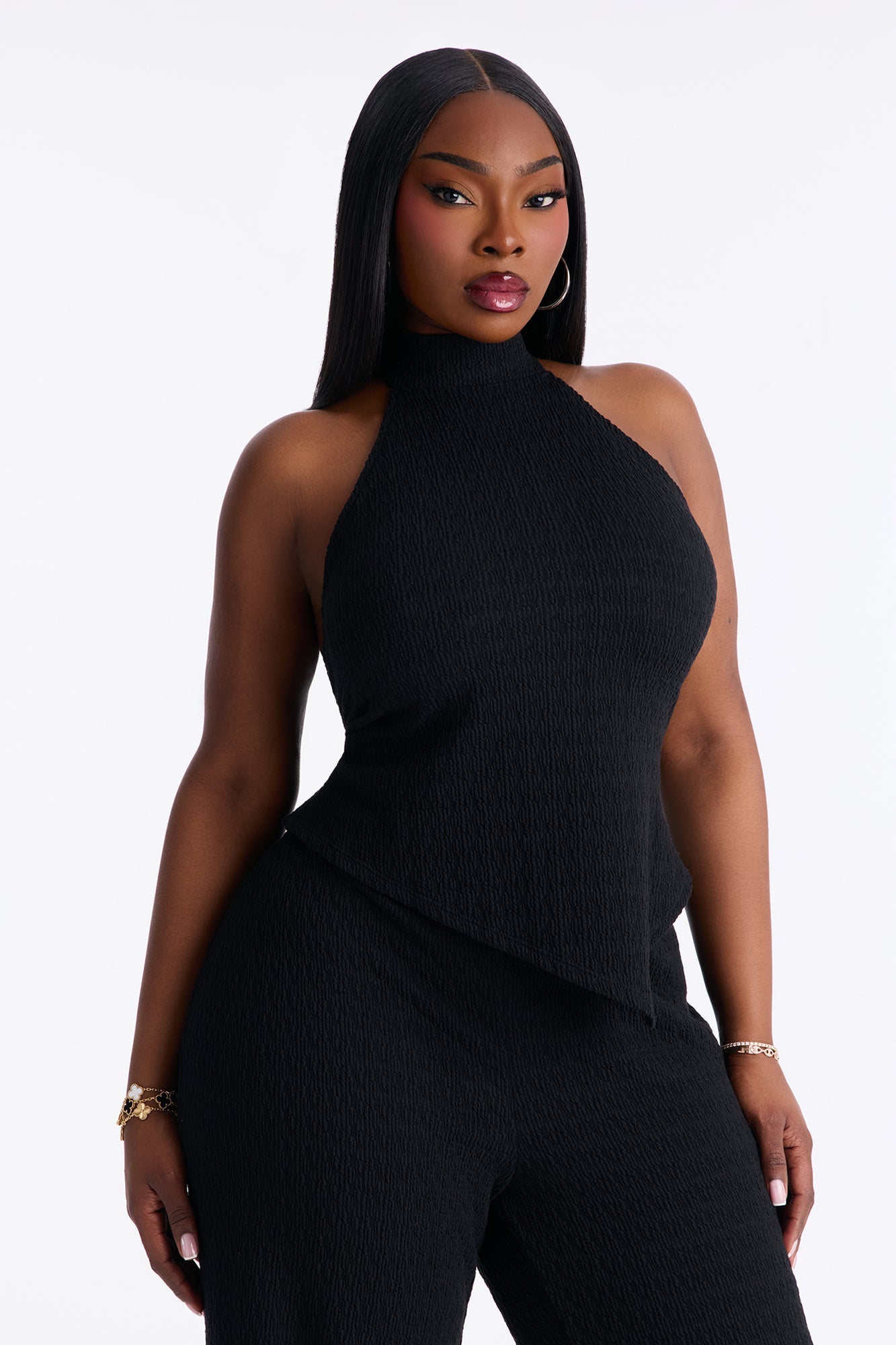 Gabriella Textured Asymmetrical Pant Set - Black