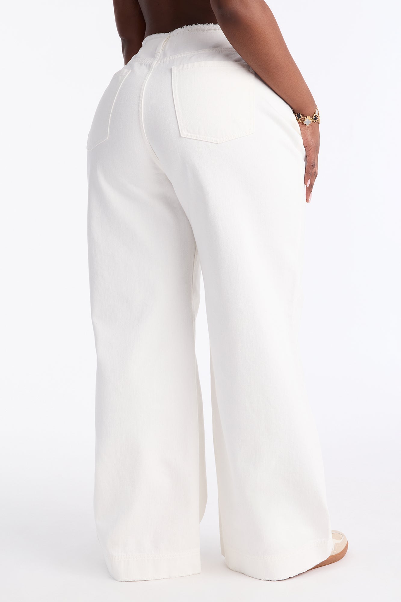 In Your Dreams Cut Off Waistband Baggy Jean - White