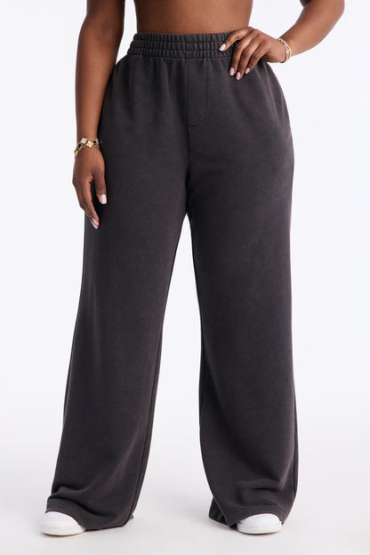 Jesly Fleece Washed Pants - Charcoal