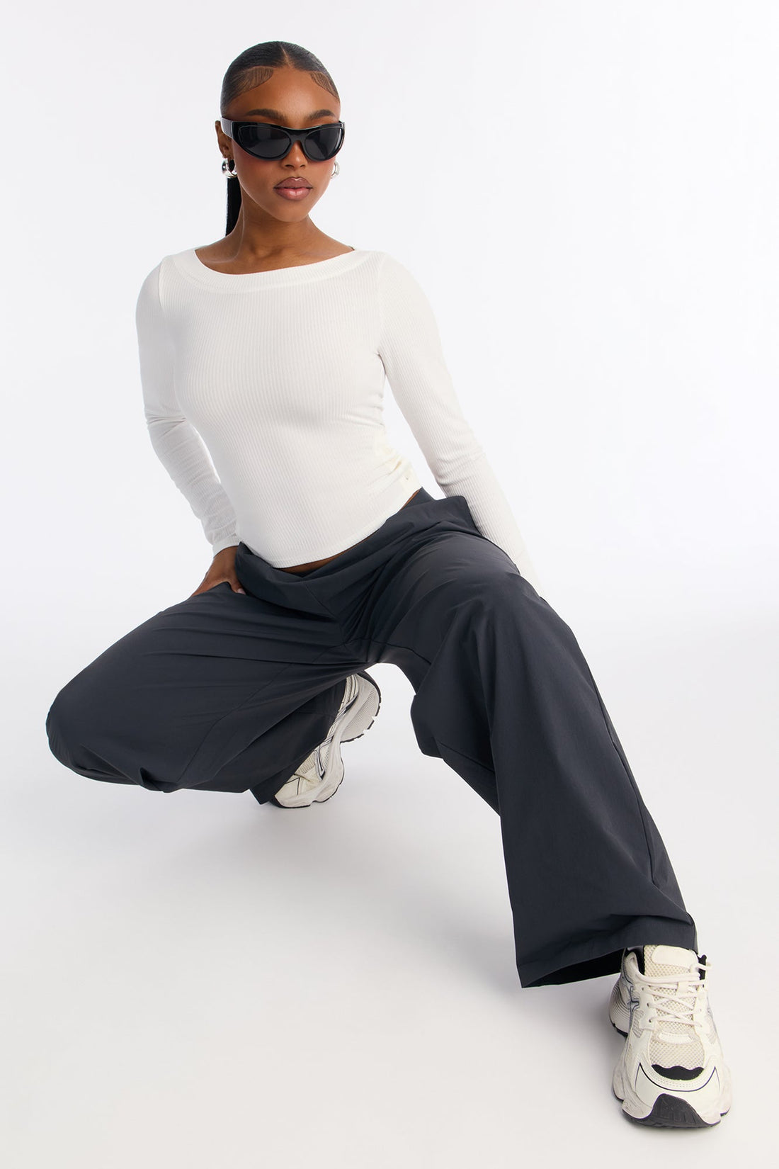 Crush On You Elastic Waist Windbreaker Pants - Charcoal