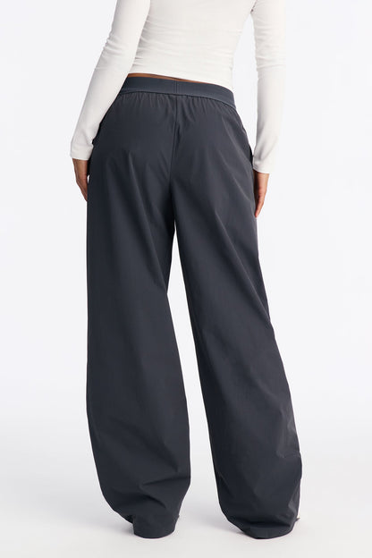 Crush On You Elastic Waist Windbreaker Pants - Charcoal