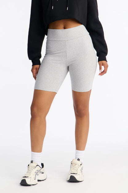 Quinn High Rise Everyday Cotton Biker Short 7″ - Heather Grey