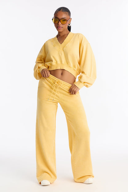 Angelica Washed French Terry Pant Set - Yellow