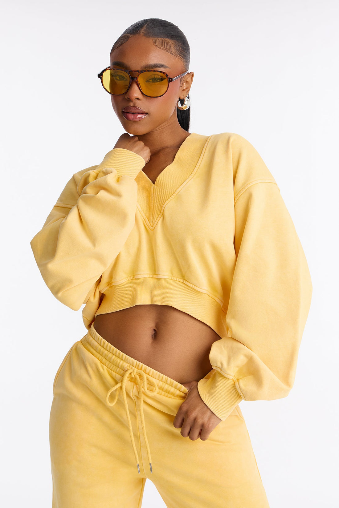 Angelica Washed French Terry Pant Set - Yellow
