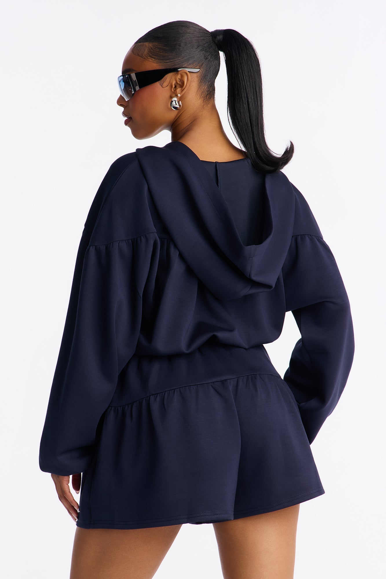 Ruffle And Rally Hooded Romper - Navy