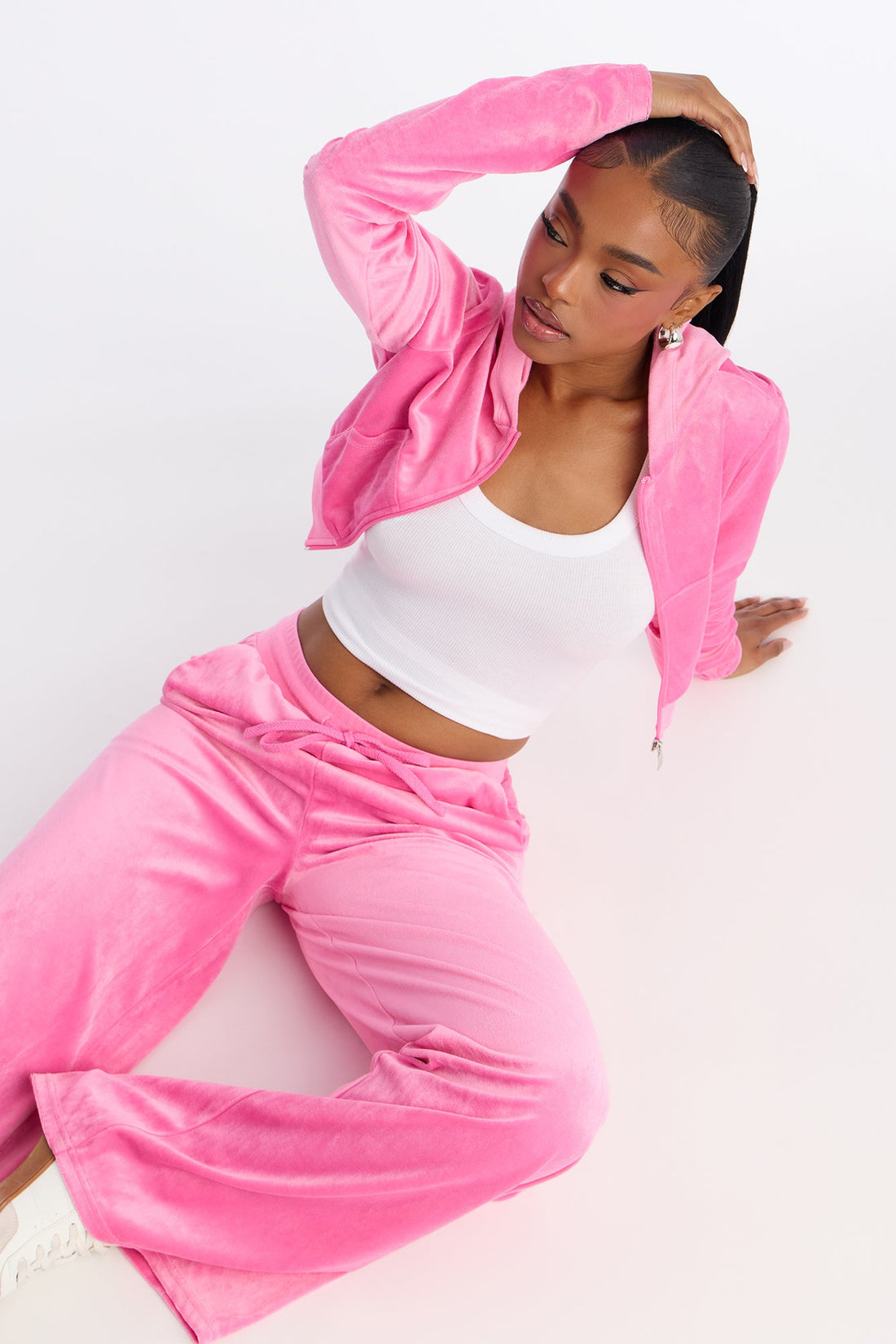The Original Trendsetter Wide Leg Velour Set - Bubblegum Pink