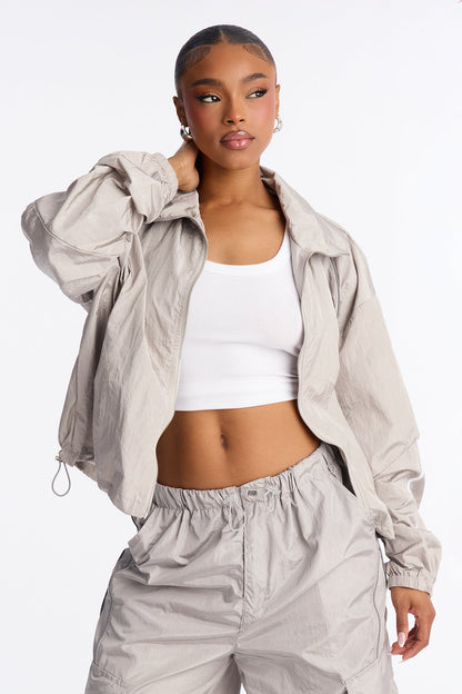 Life Of Leisure Windbreaker Funnel Neck Jacket - Grey
