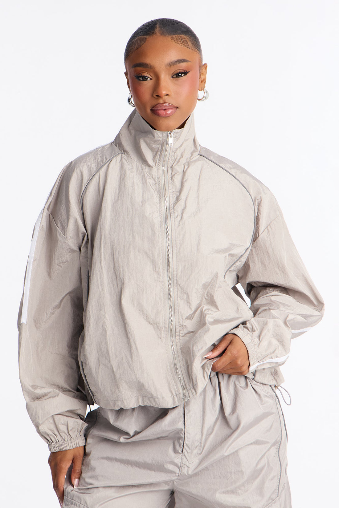 Life Of Leisure Windbreaker Funnel Neck Jacket - Grey