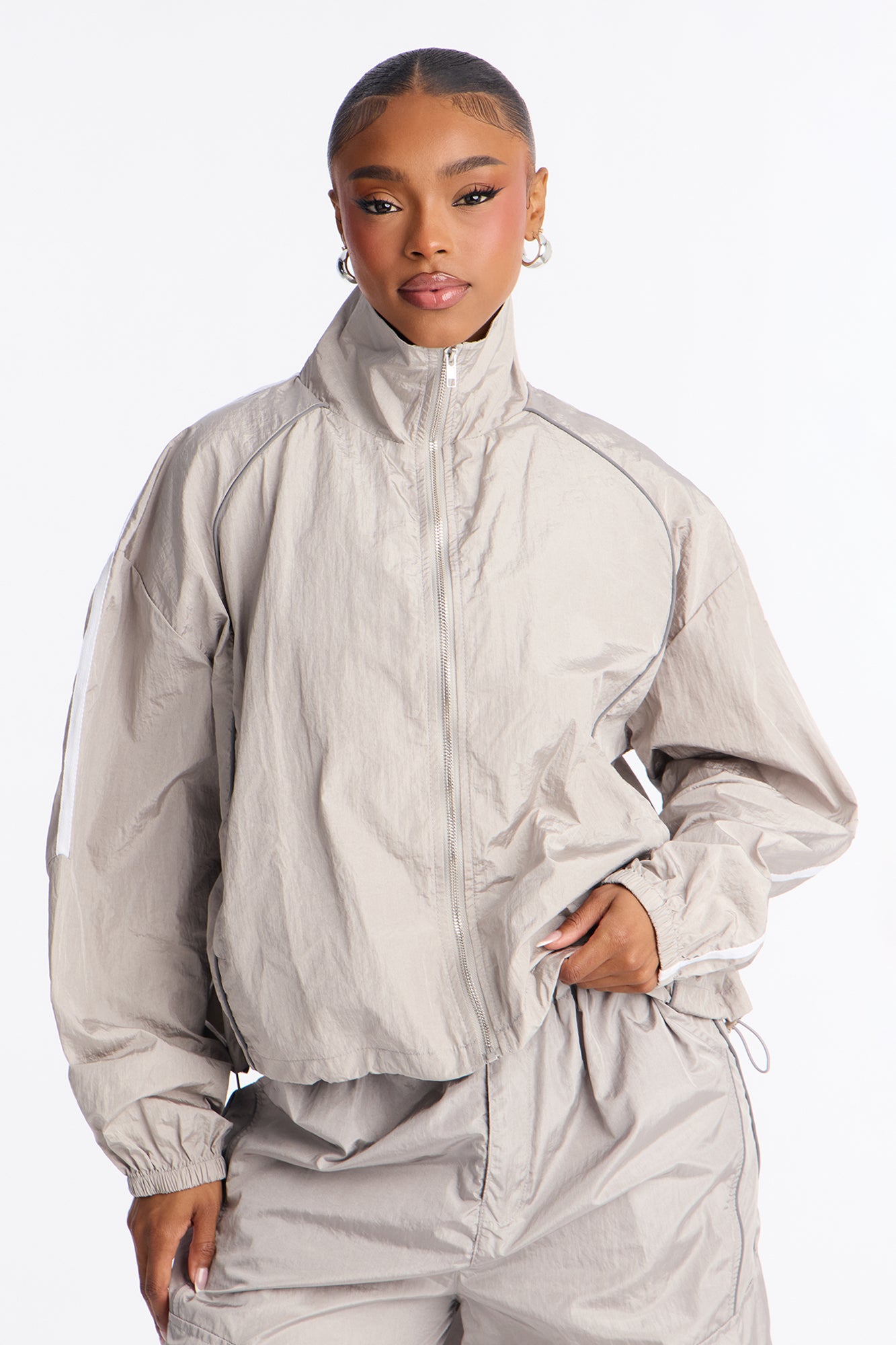 Life Of Leisure Windbreaker Funnel Neck Jacket - Grey