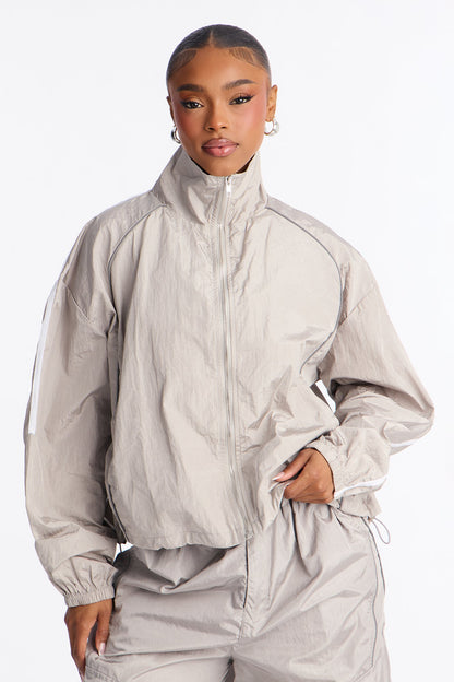 Life Of Leisure Windbreaker Funnel Neck Jacket - Grey
