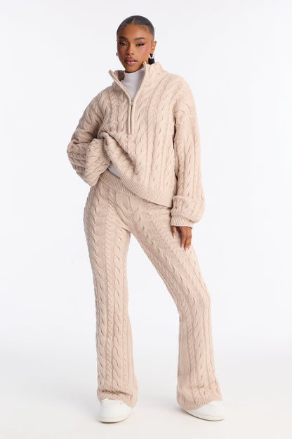 Cozy Days Cable Knit Sweater Pant Set - Taupe