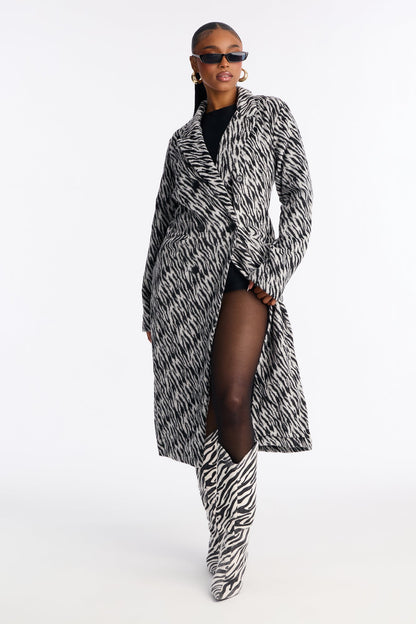 Lost Feelings Zebra Print Trench Coat - Black/combo