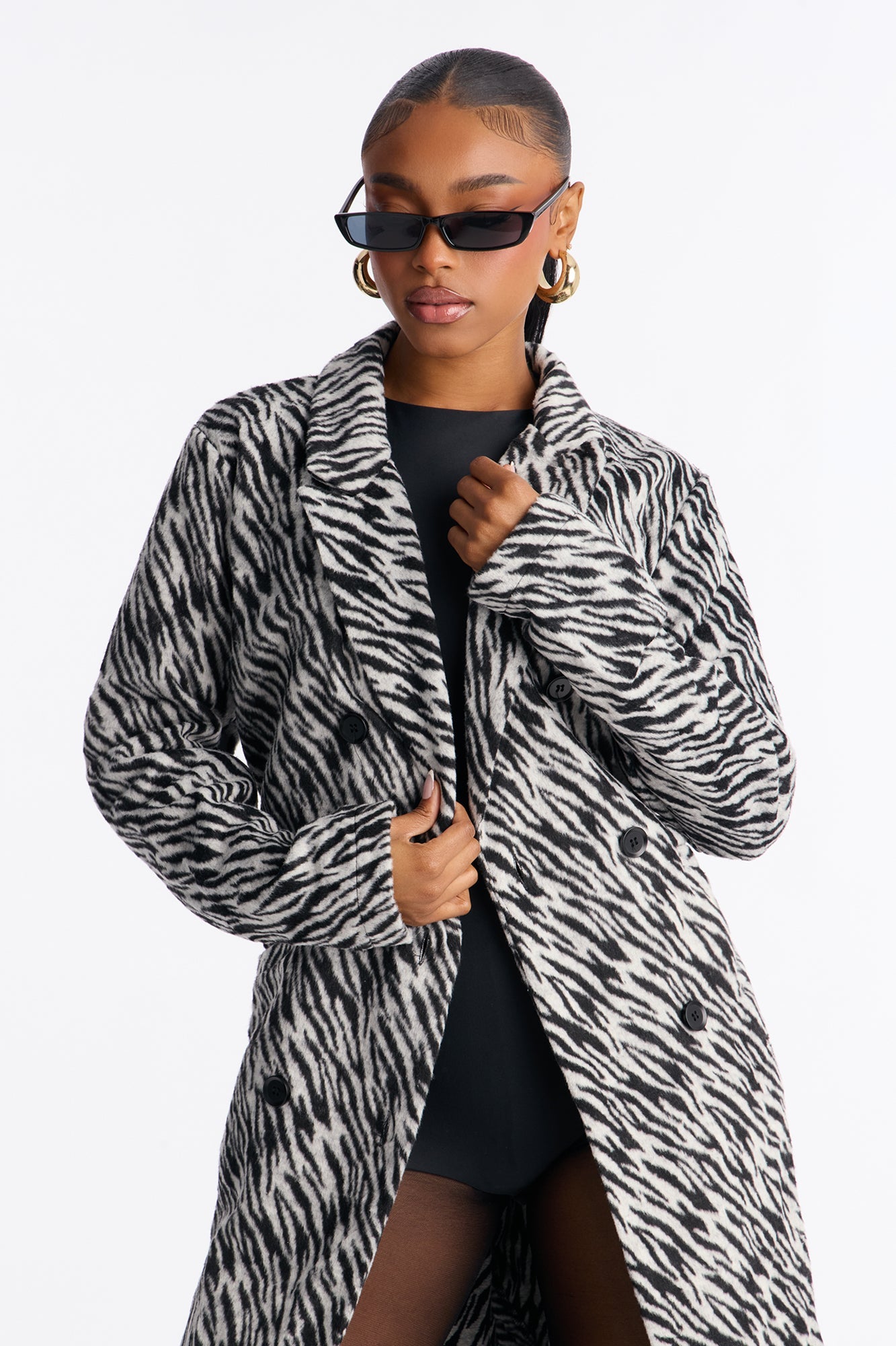 Lost Feelings Zebra Print Trench Coat - Black/combo