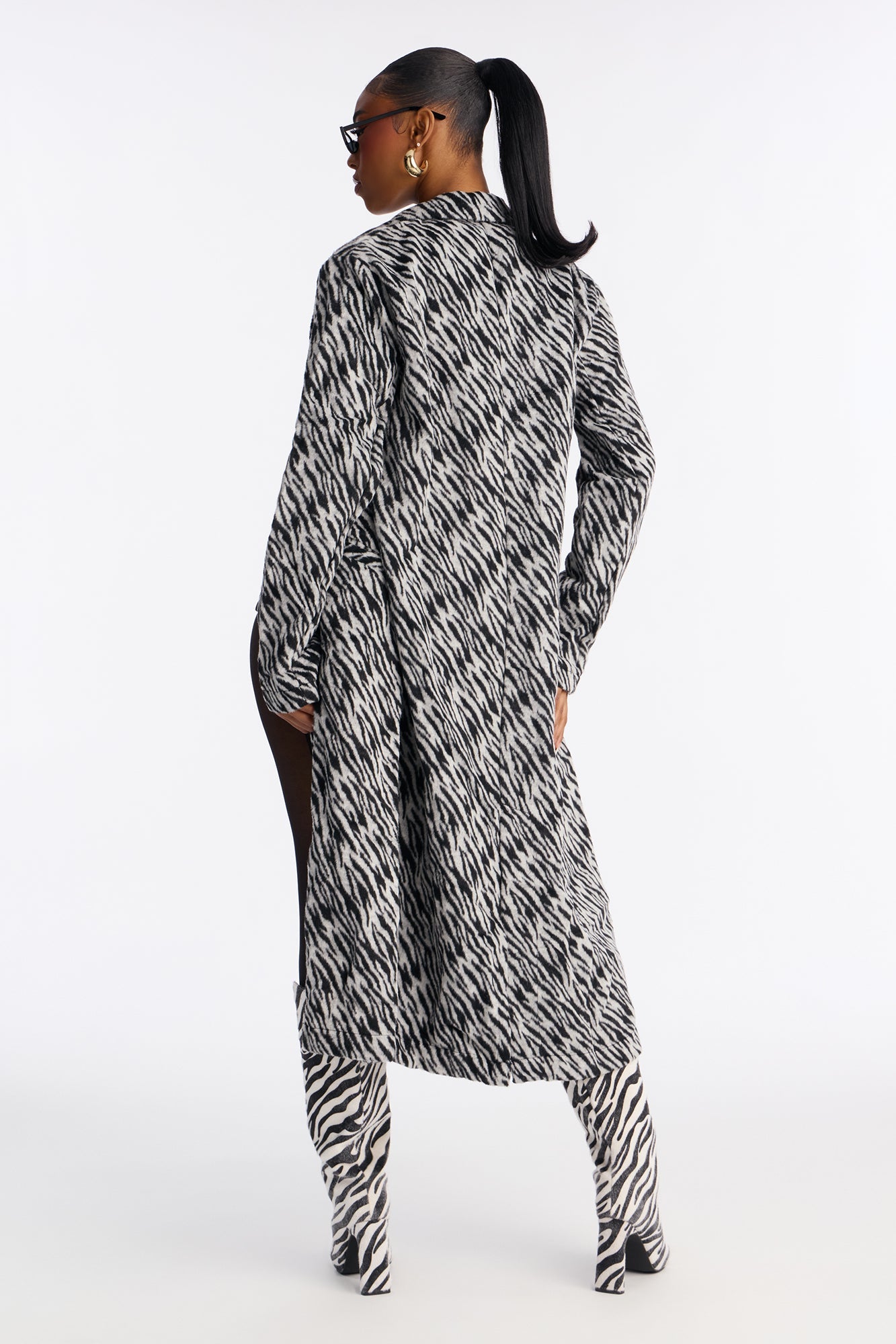 Lost Feelings Zebra Print Trench Coat - Black/combo