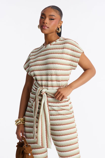 Lucia Textured Striped Pant Set - Olive