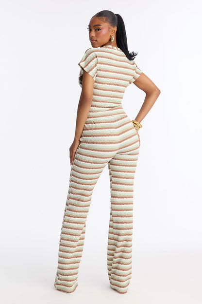 Lucia Textured Striped Pant Set - Olive