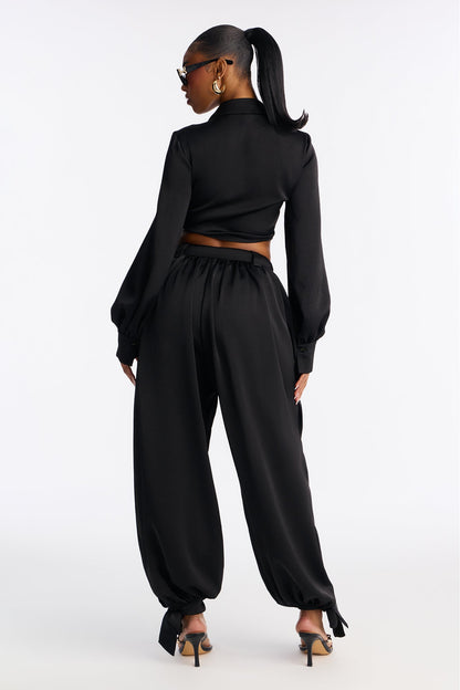 Michelle Satin Balloon Pant Set - Black