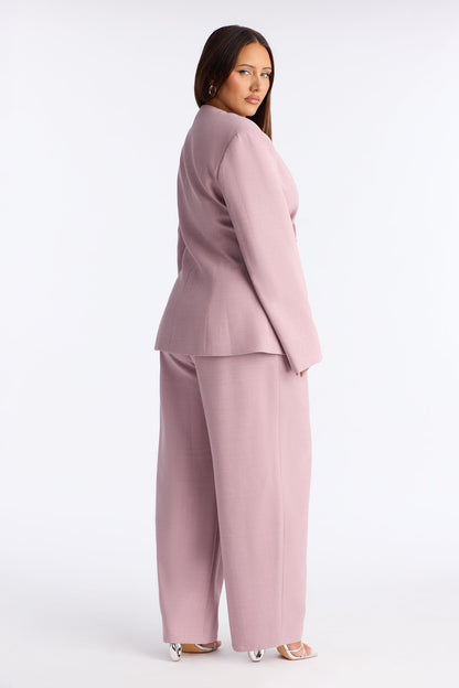 Set The Tone Blazer Barrel Leg Pant Set - Mauve