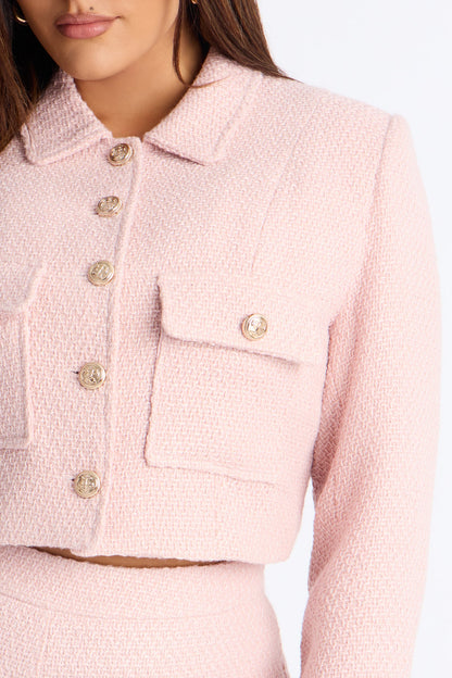 Mary Jane Cropped Tweed Coat - Pink