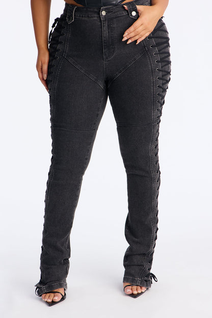 Tall After Hours Lace Up Flare Pant 36″ - Black