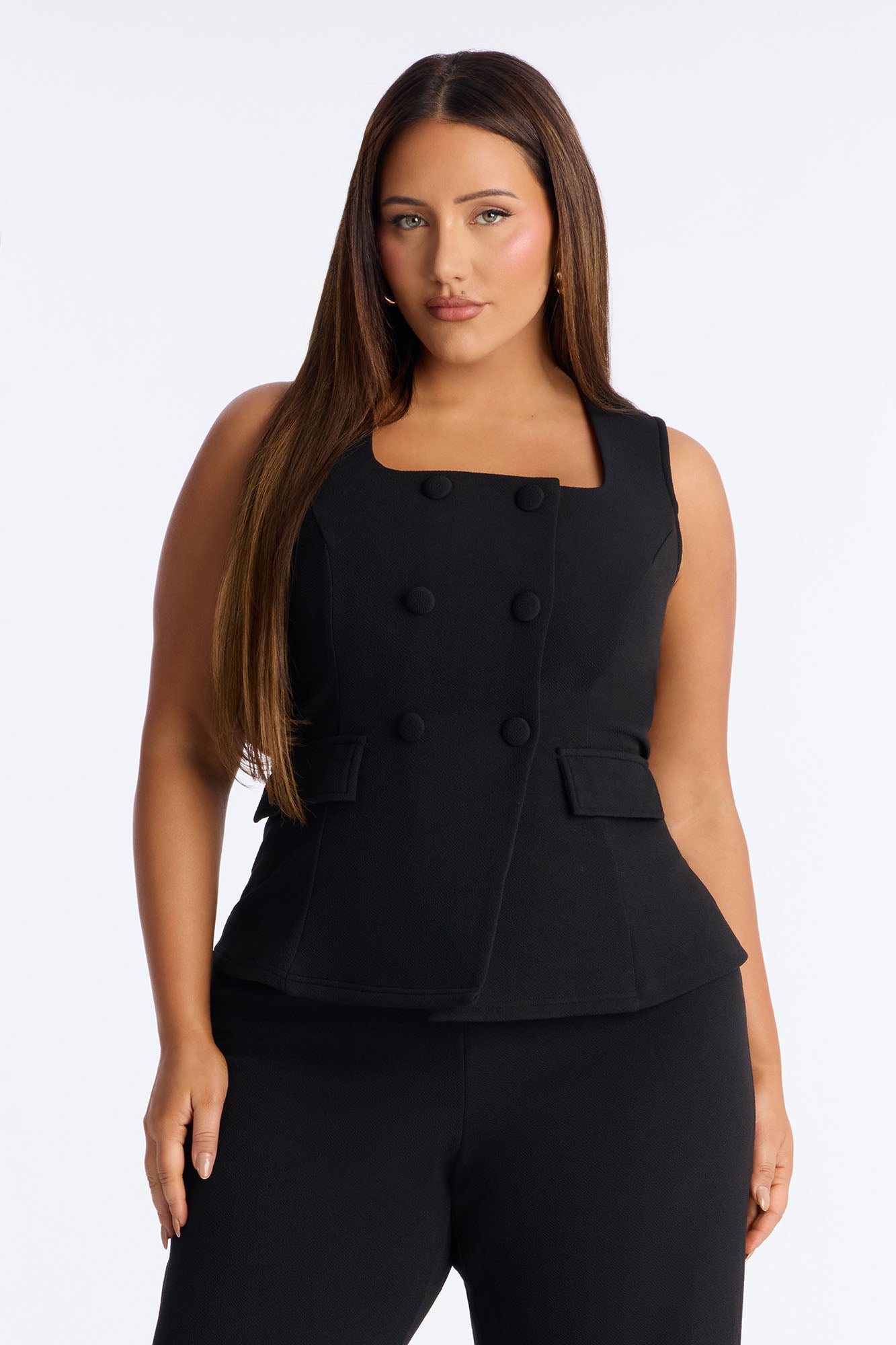 Gelina Square Neck Wide Leg Jumpsuit - Black
