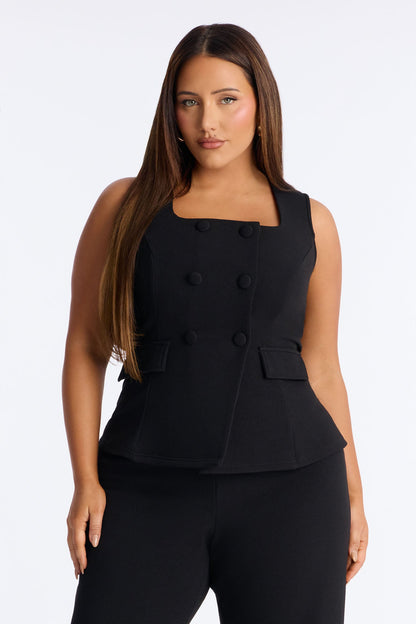 Gelina Square Neck Wide Leg Jumpsuit - Black