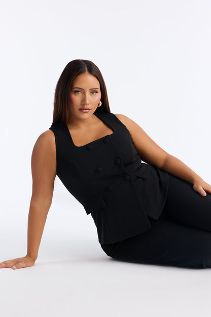 Gelina Square Neck Wide Leg Jumpsuit - Black