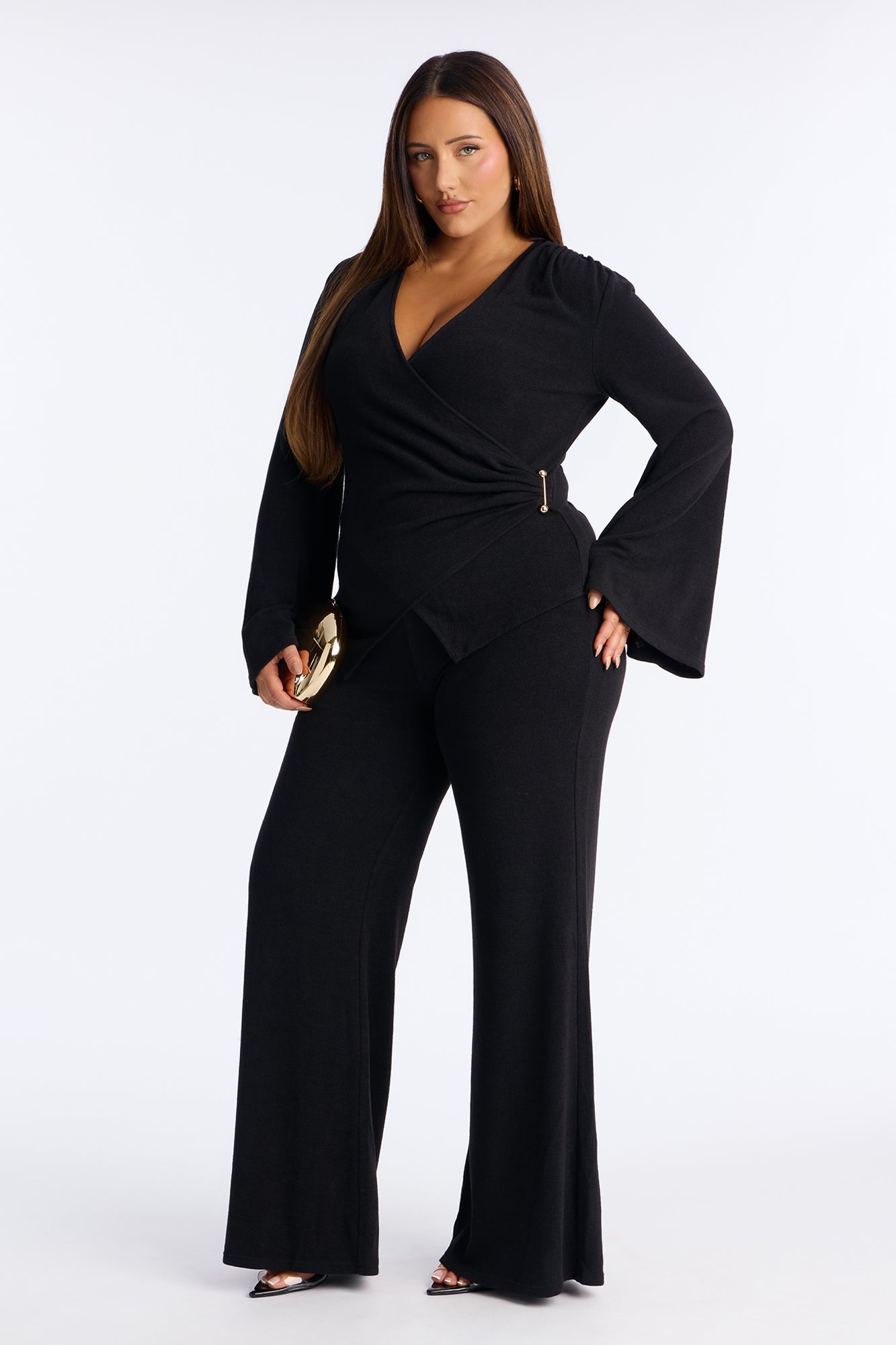 Bailey Flare Leg Pant Set - Black