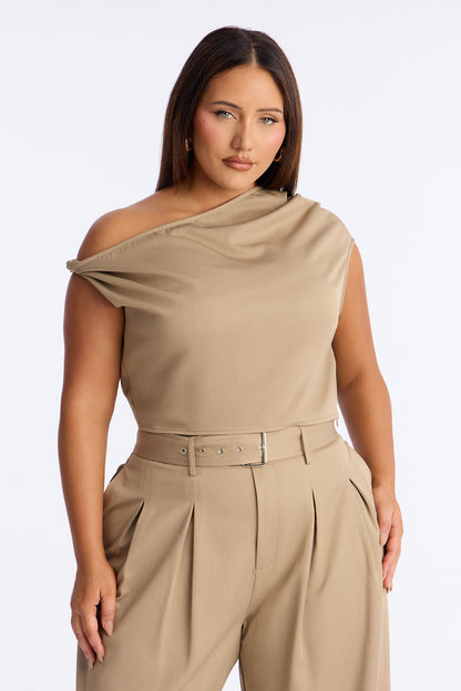 Adeline Off Shoulder Belted Pant Set - Khaki