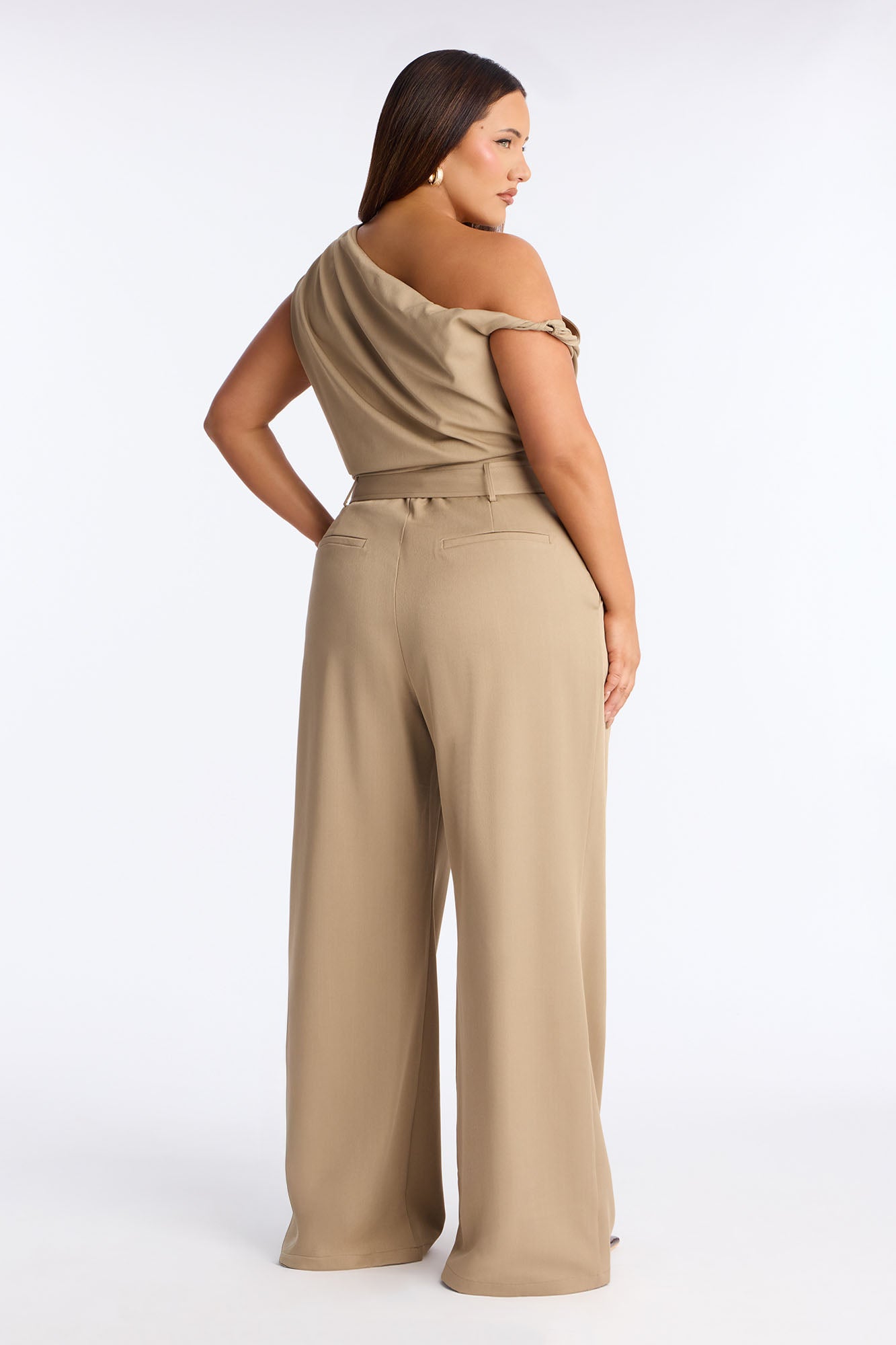 Adeline Off Shoulder Belted Pant Set - Khaki