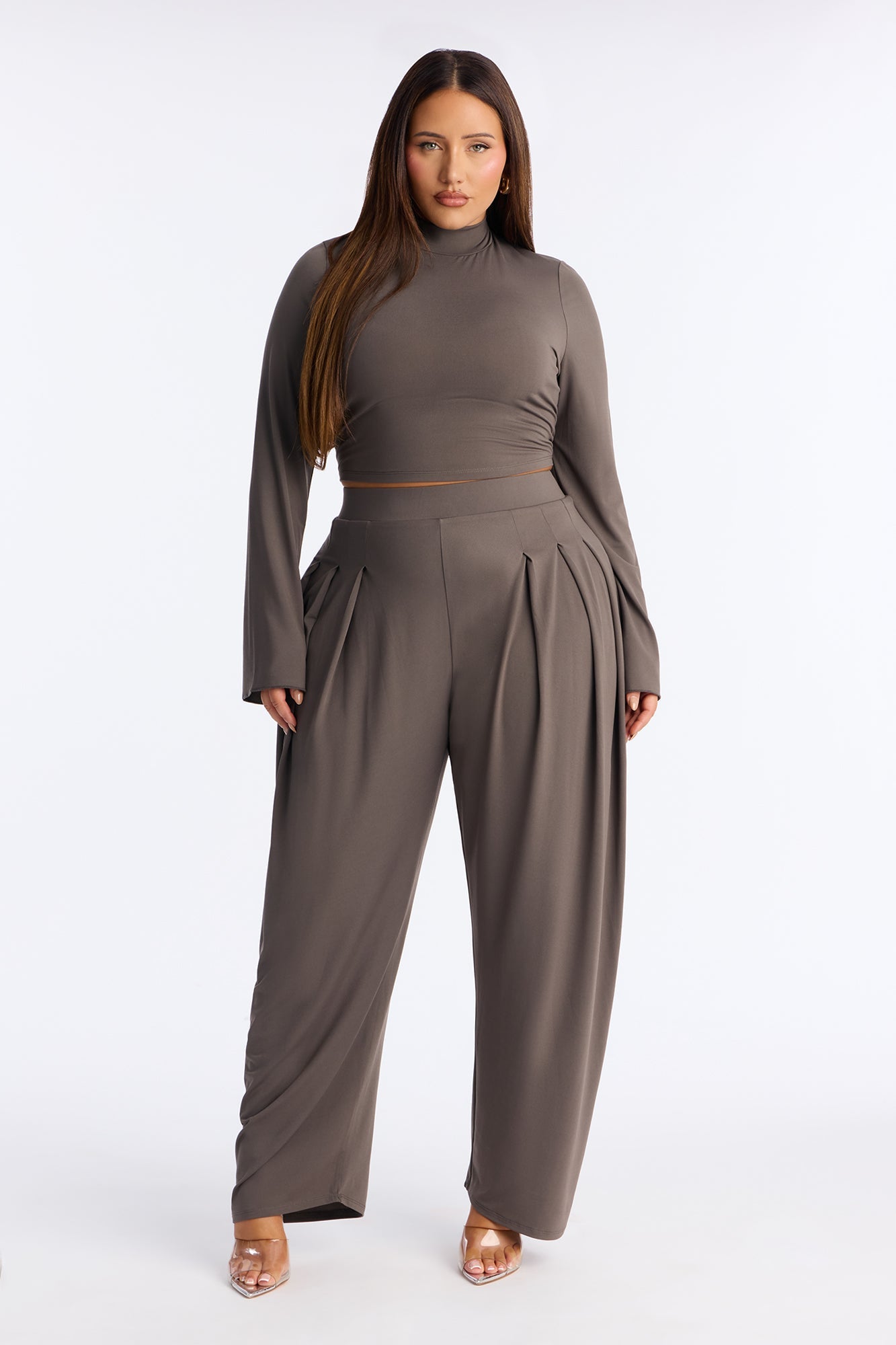 Jenny Mock Neck Balloon Leg Pant Set - Grey