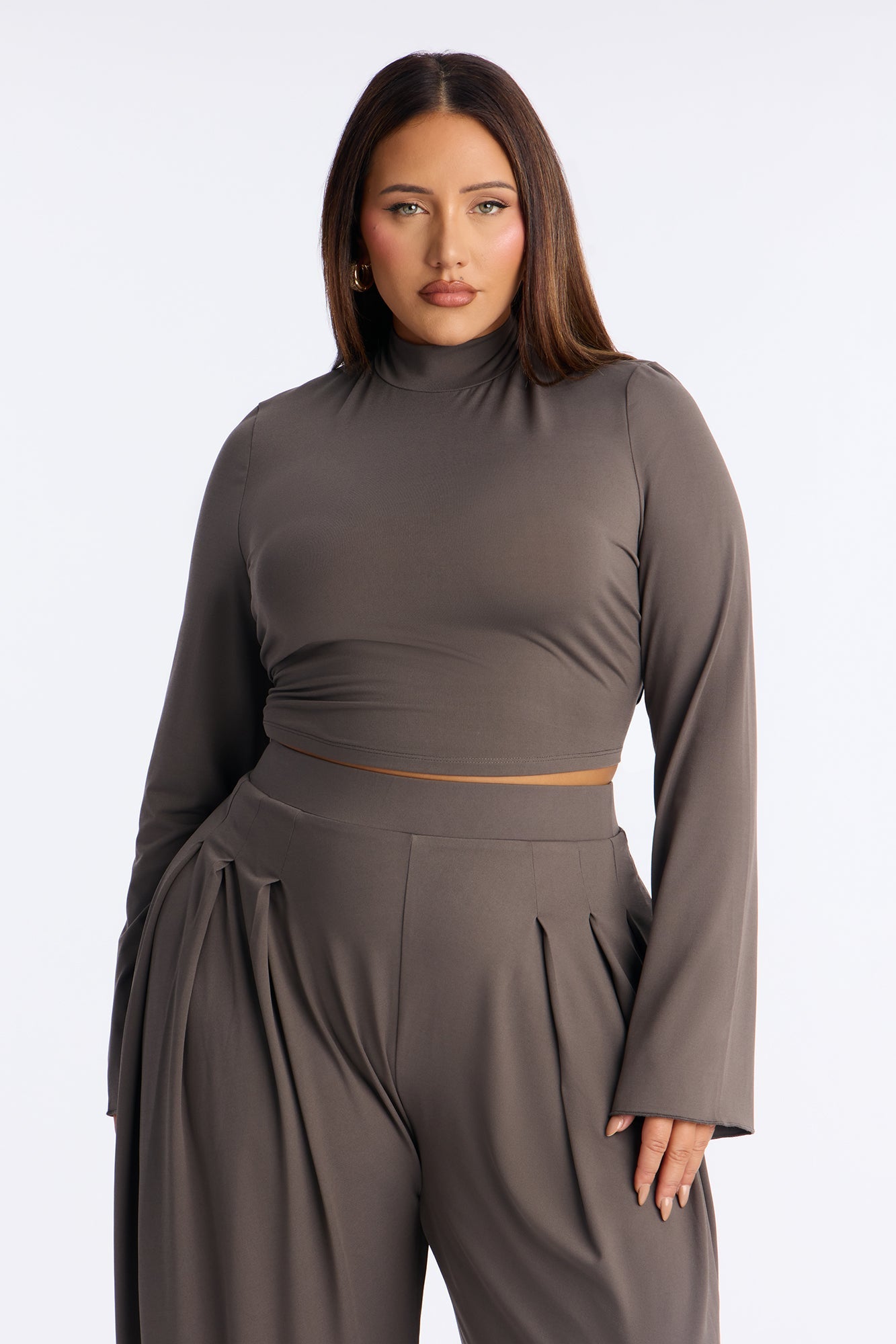 Jenny Mock Neck Balloon Leg Pant Set - Grey