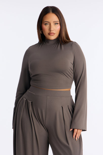 Jenny Mock Neck Balloon Leg Pant Set - Grey